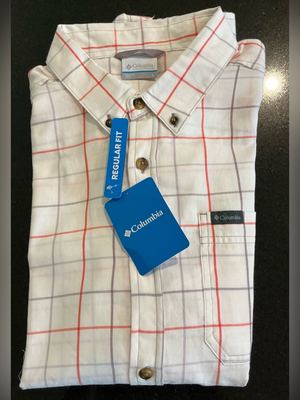 Columbia Men's Rapid Rivers II Plaid Button-Down with Orange / Gray Windowpane